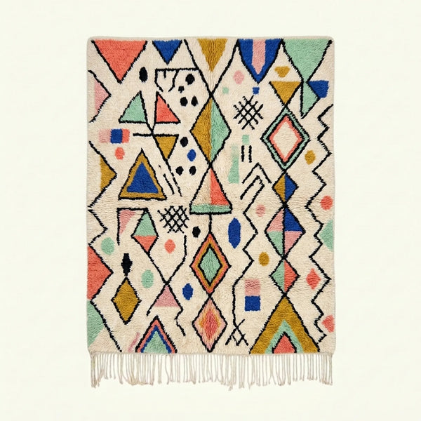 Tapis Azilal Ivoire – Motif à symboles pastel – Ighrem