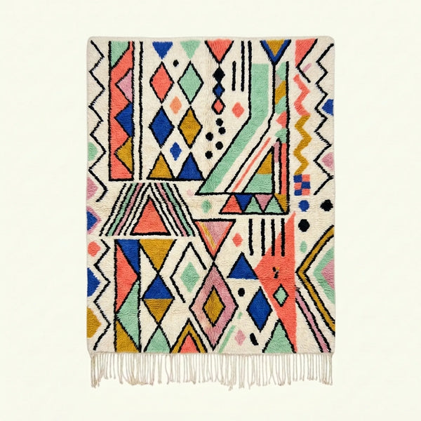 Ivory Azilal Rug – Coral Geometric Pattern – Tayri
