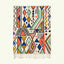 Ivory Azilal rug Tayri with coral multicolor geometric pattern, full rug view