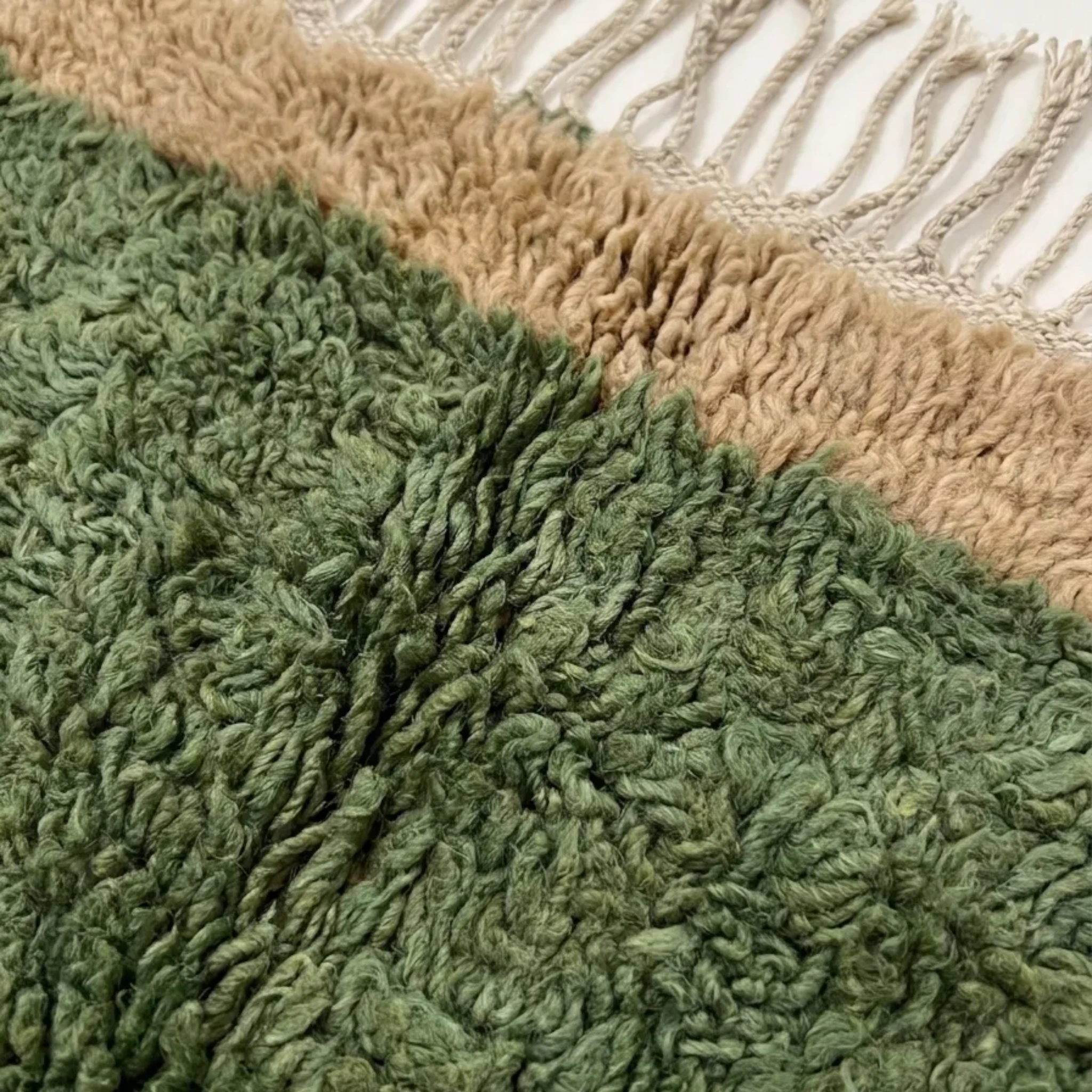 Azrar sage Beni Ourain rug fringe detail