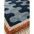 Pattern detail of the Azul navy blue Beni Ourain rug with alternating abstract blue forms.