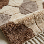 Ivory & Brown Mrirt rug Amrhar, organic patchwork edge detail
