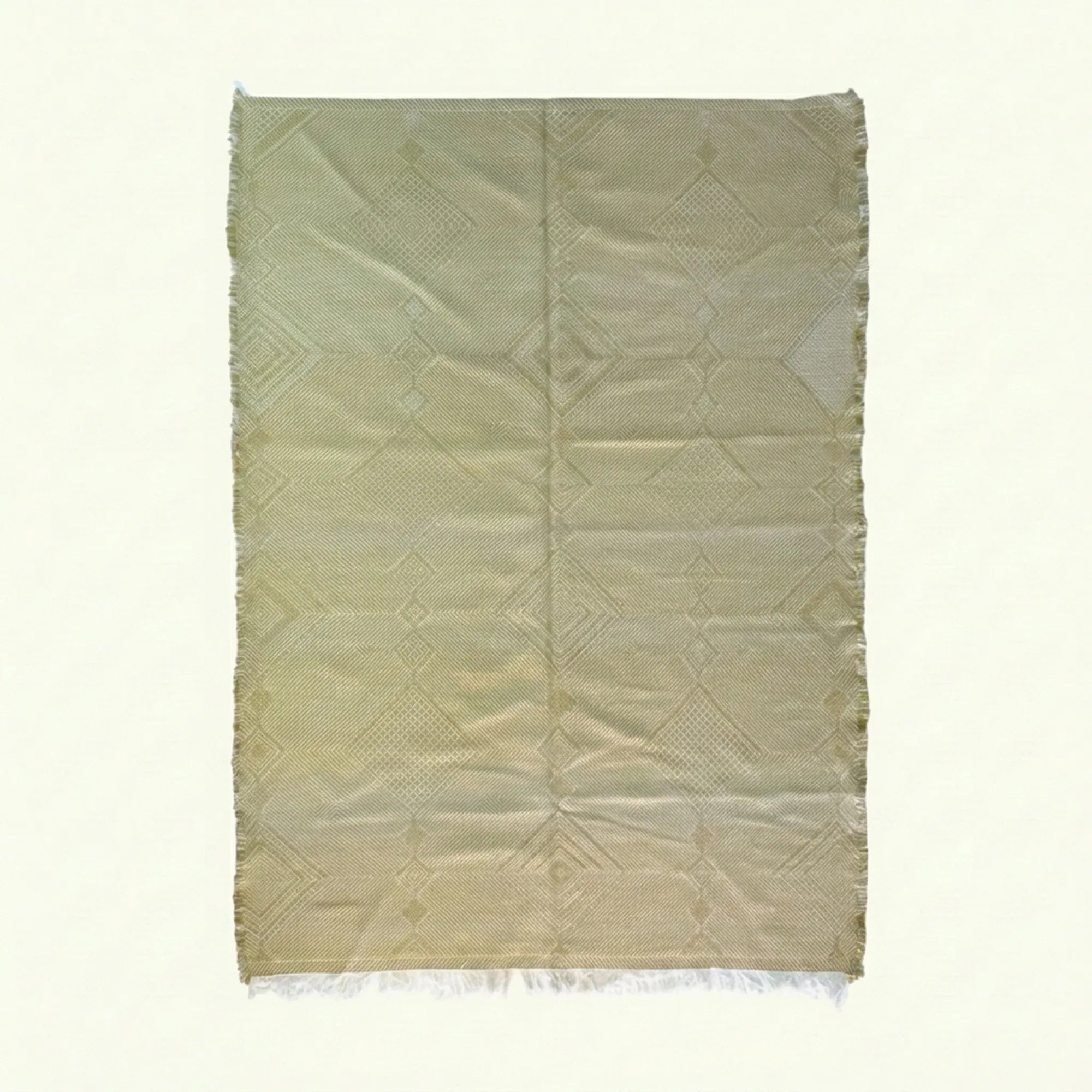 Beige and ivory Zanafi kilim rug Tifawine with tonal herringbone, full rug view