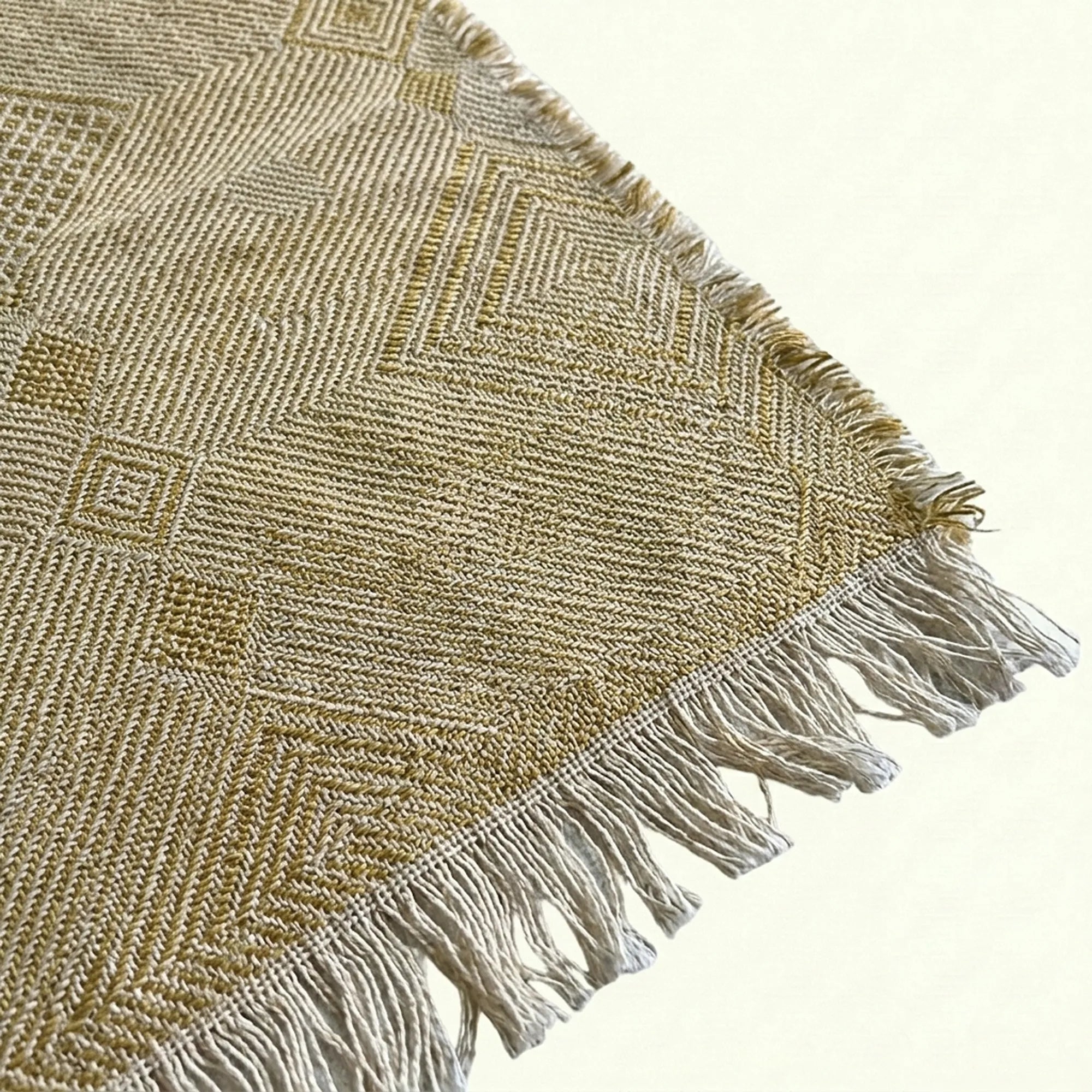 Beige and ivory Zanafi kilim rug Tifawine with tonal herringbone, flat-weave texture detail