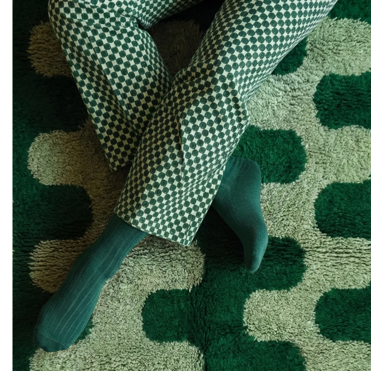 Green Beni Ourain Rug – Abstract Moroccan Pattern – Tifawt