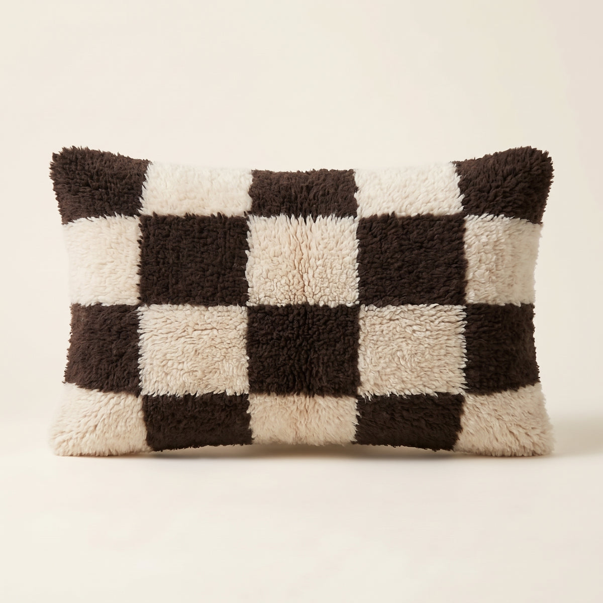 Black & Ivory Moroccan wool lumbar pillow, Checkerboard design, 14 x 24 in