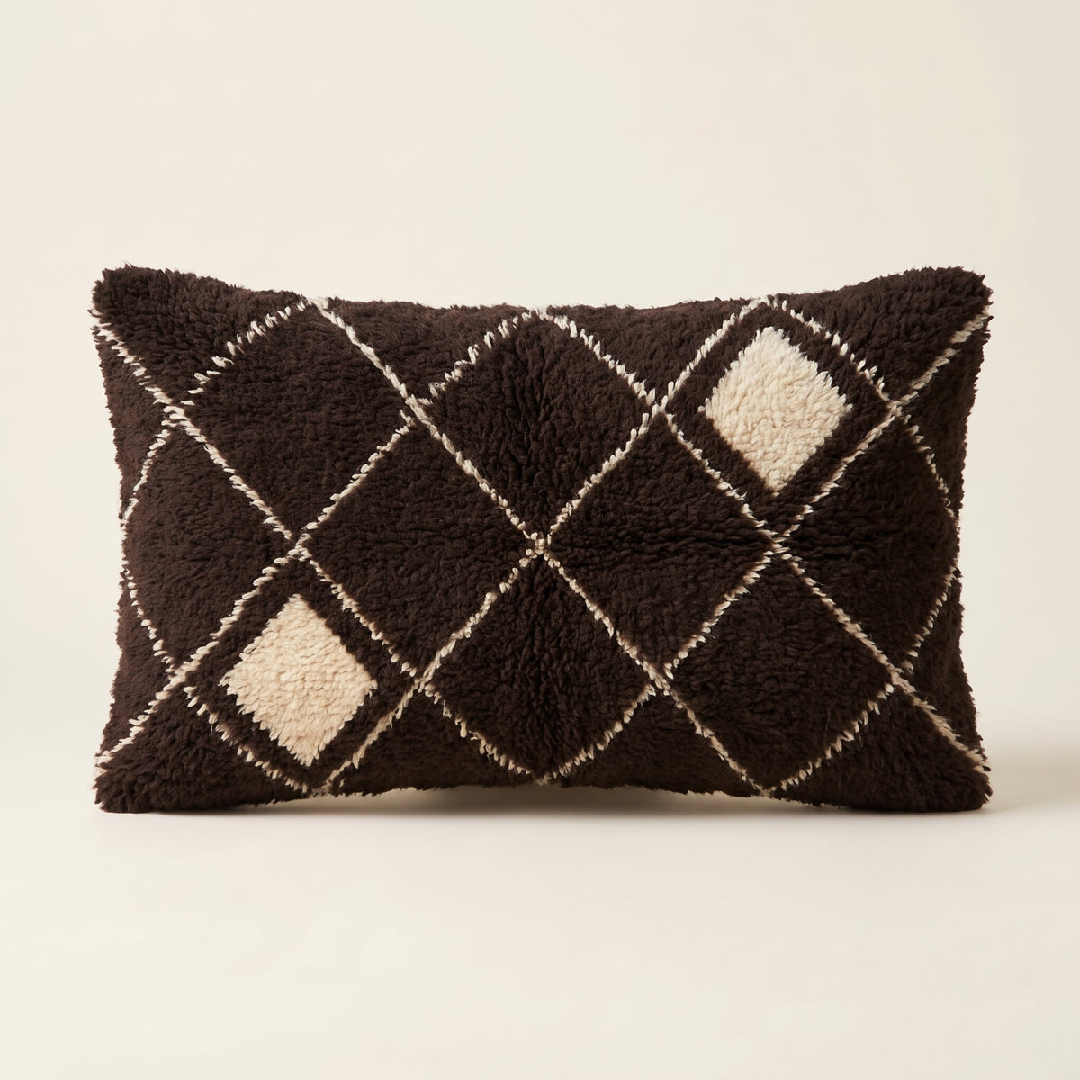 Black & Ivory Moroccan wool lumbar pillow, Night Grid design, 14 x 24 in