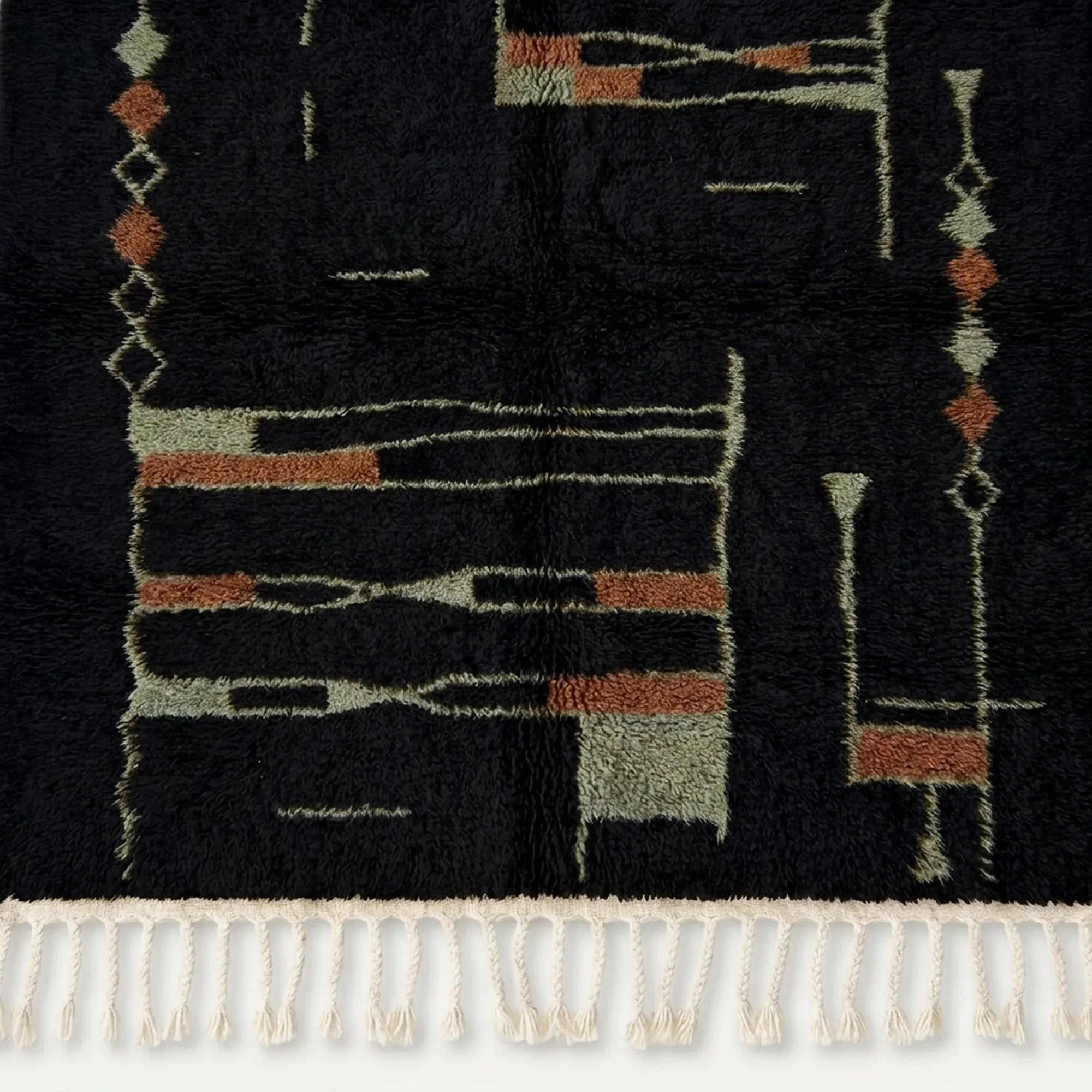 Angled view of the Aghbal hand-knotted Beni Ourain rug.