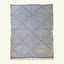 Blue gray and ivory Zanafi kilim rug Isaffen with angular lattice, full rug view