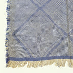 Blue gray and ivory Zanafi kilim rug Isaffen with angular lattice, flat-weave texture detail