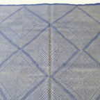Blue gray and ivory Zanafi kilim rug Isaffen with angular lattice, edge and fringe detail
