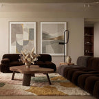Blush & Sage Mrirt rug Tafzara with flowing organic shapes, styled in a living room