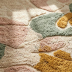 Blush & Sage Mrirt rug Tafzara, flowing organic shapes fringe detail