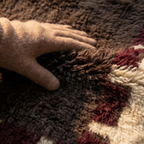 Brown and burgundy Beni Ourain rug softness detail