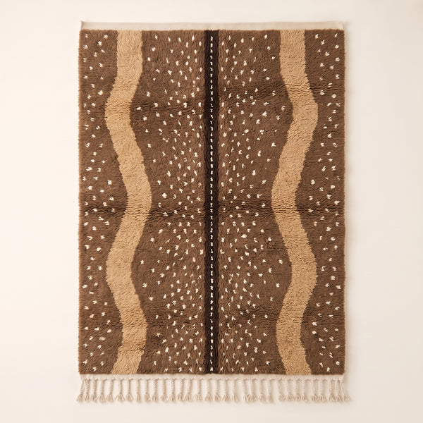 Tapis Mrirt Marron et Ivoire – Rayures mouchetées – Tanirt