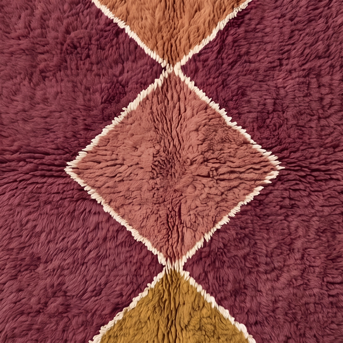 Center diamond motif detail showing burgundy field and stacked diamonds