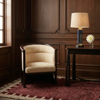 Ziri burgundy and ivory Beni Ourain rug styled in a refined interior.