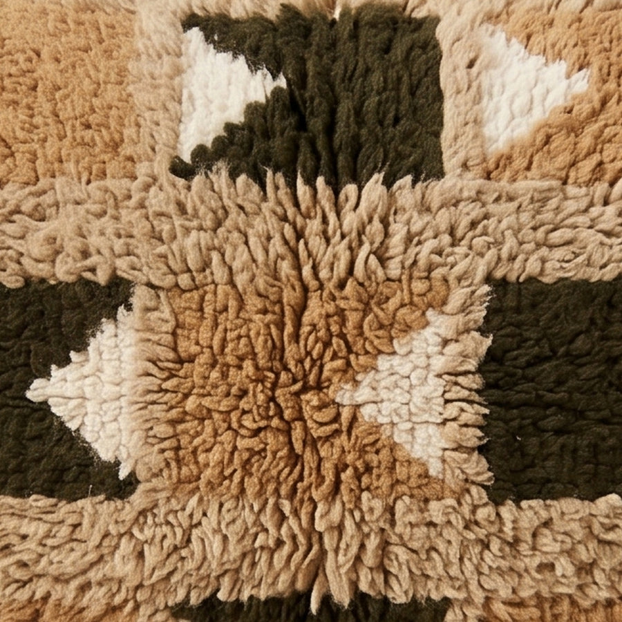 Close-up of the tile triangles pattern on the Tagra Moroccan wool pillow