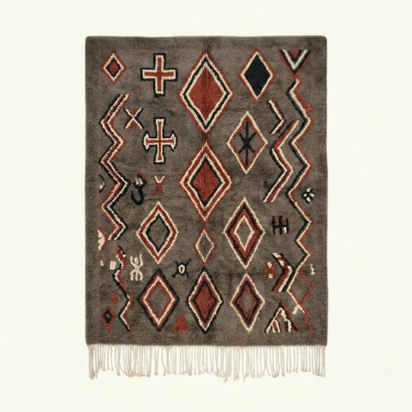Charcoal Azilal Rug – Coral Diamonds – Tafrawt