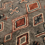 Charcoal Azilal rug Tafrawt with coral diamonds, pattern detail