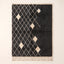 Charcoal and ivory Beni Ourain rug with diamond lattice pattern and scattered ivory diamond motifs, flat view on plain background