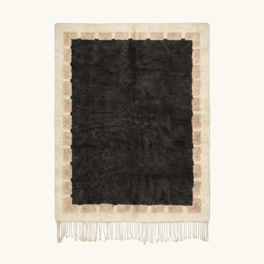 Charcoal and ivory Beni Ourain rug, full view
