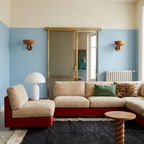 Charcoal and ivory Beni Ourain rug in a living room