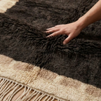 Charcoal and ivory Beni Ourain rug softness detail