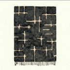 Charcoal and ivory Mrirt rug Itriwen with abstract grid pattern, full rug view