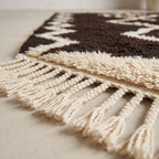 Close-up of plush wool pile showing texture and depth of charcoal and ivory weave