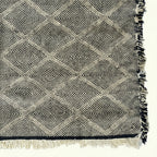 Charcoal Zanafi kilim rug Amezruy with diamond lattice, fringe detail
