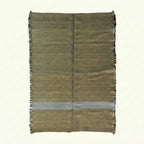 Charcoal, olive and powder blue Zanafi kilim rug Tazrart with blue stripe, full rug view