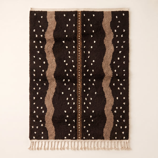 Tapis Mrirt Chocolat et Taupe – Colonnes de pois épars – Yakout