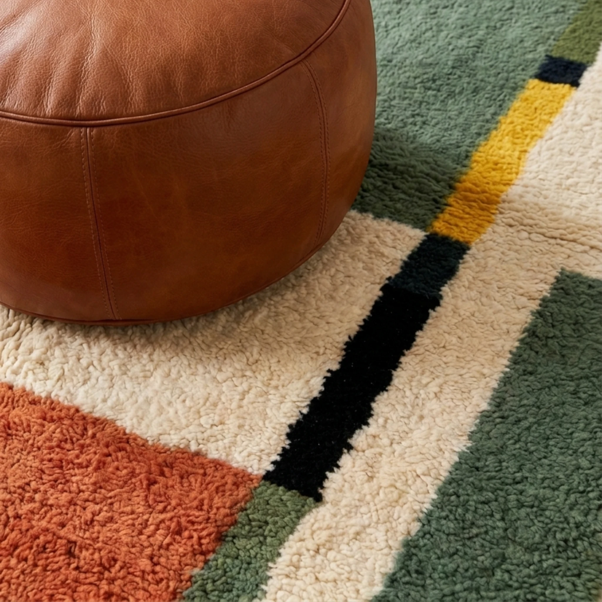 Green Beni Ourain Rug – Abstract Color Block Design – Anir
