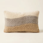 Cream, Grey & Sand Moroccan wool lumbar pillow, Tonal Bands design, 14 x 24 in