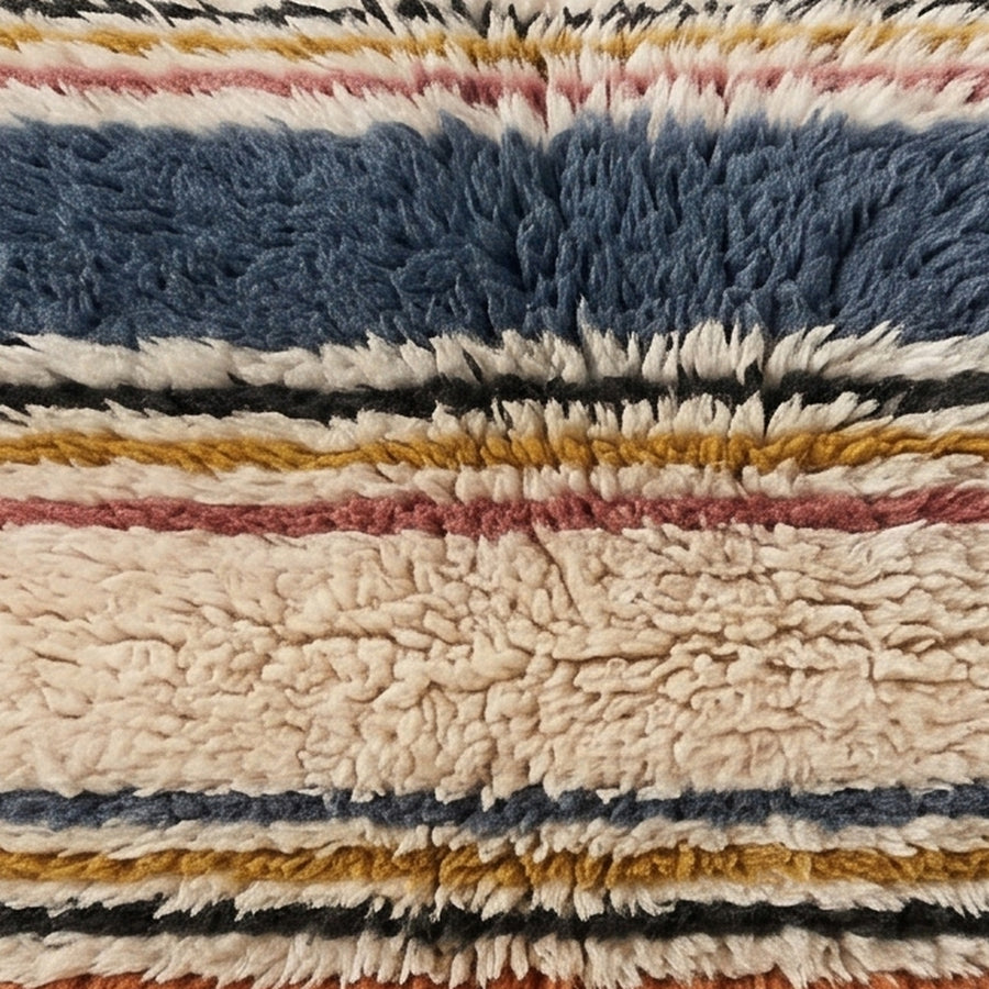 Close-up of the wide narrow pattern on the Aghbalu Moroccan wool pillow