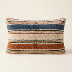 Cream, Navy & Rust Moroccan wool lumbar pillow, Wide Narrow design, 14 x 24 in