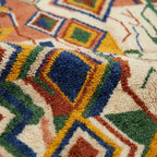 Detailed view of Asifran showing handwoven zigzag and diamond motifs across the natural wool pile
