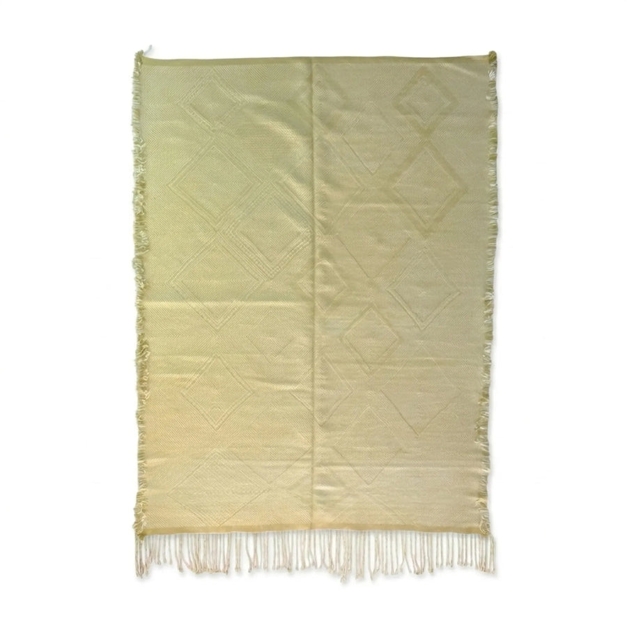 Cream Zanafi kilim rug Aitounir with minimal panels, full rug view