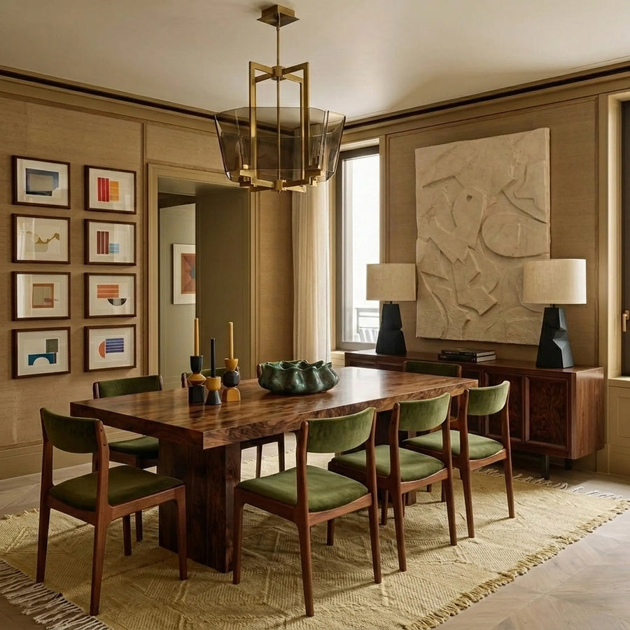 Cream Zanafi kilim rug Aitounir with minimal panels, lifestyle room view