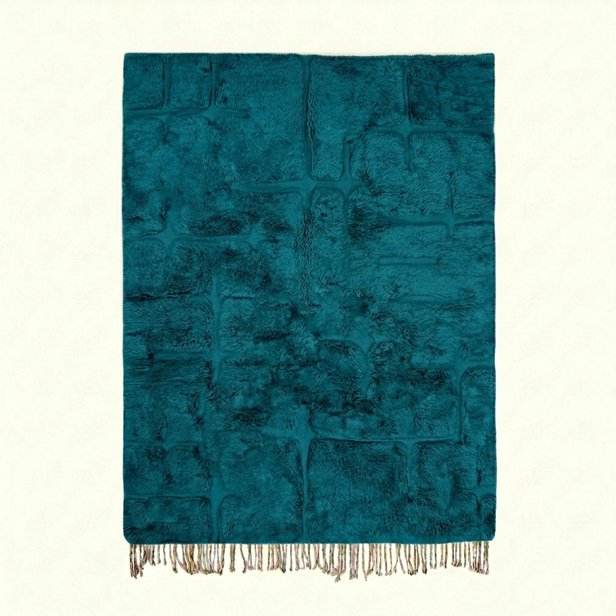 Deep teal Mrirt rug Tayriq with abstract grid pattern, full rug view