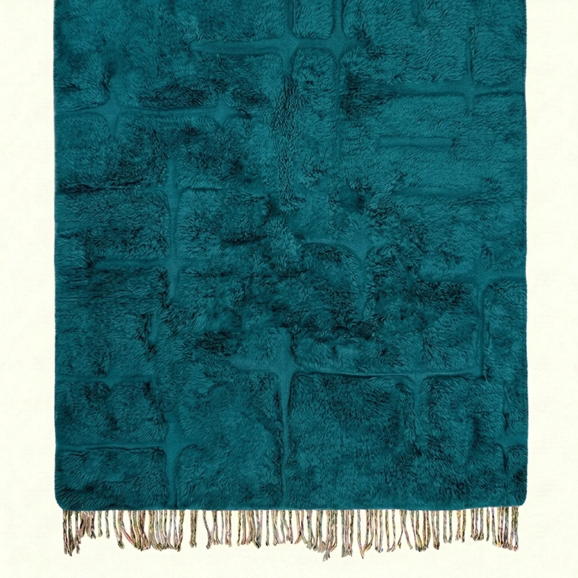 Deep teal Mrirt rug Tayriq abstract grid wool detail