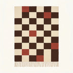 Ivory Zanafi rug Demnate with brown checkerboard pattern, full rug view