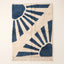 Denim & Ivory Beni Ourain Rug with Radiant Rays motif—full flat view showing sun-like radiating bands and corner geometric shapes