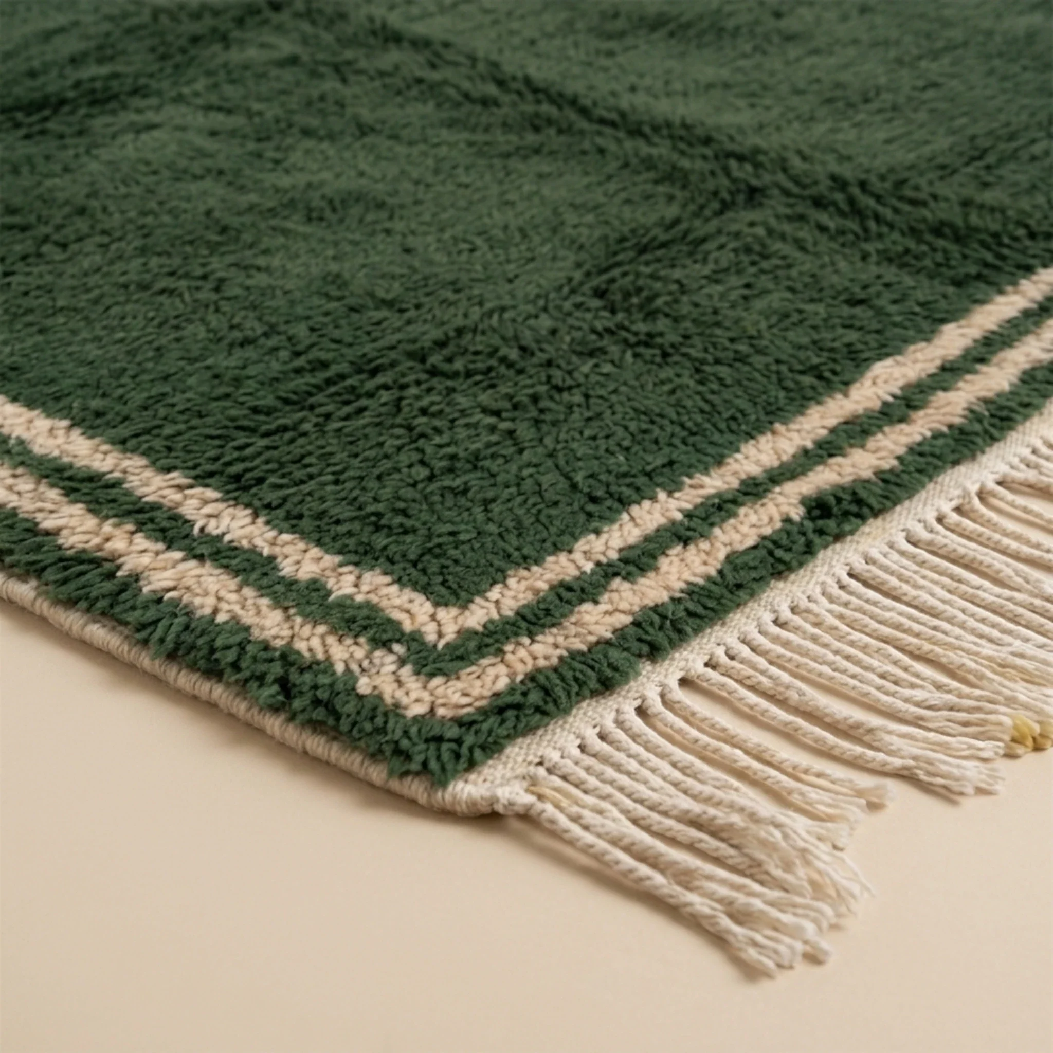 Natural Atlas wool pile and corner texture of the Tafukt Beni Ourain rug.