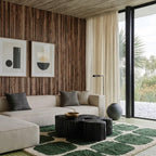 Anir forest green and ivory Beni Ourain rug styled in a refined living room.