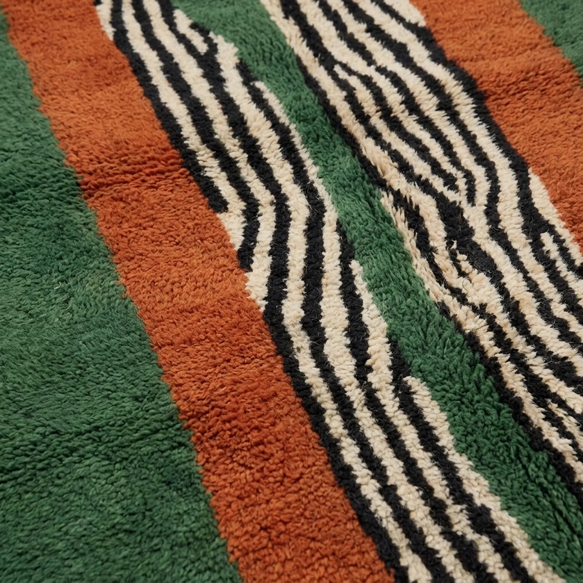 Angled view of the Tanit hand-knotted Beni Ourain rug.