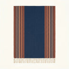 Navy Zanafi Kilim rug Foum Zguid with rust striped borders, full rug view