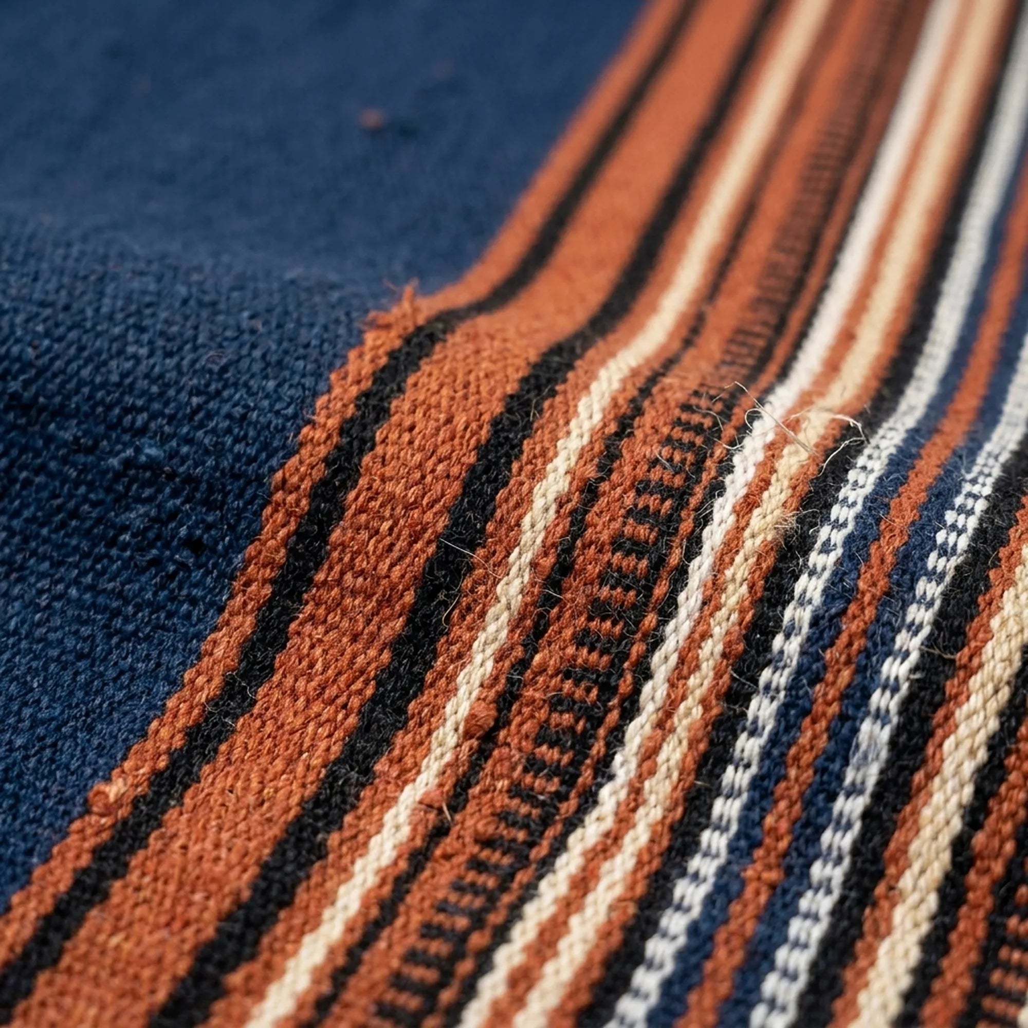 Navy Zanafi Kilim rug Foum Zguid, handwoven border detail