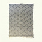 Gray and charcoal Zanafi kilim rug Azelmad with diamond lattice, full rug view